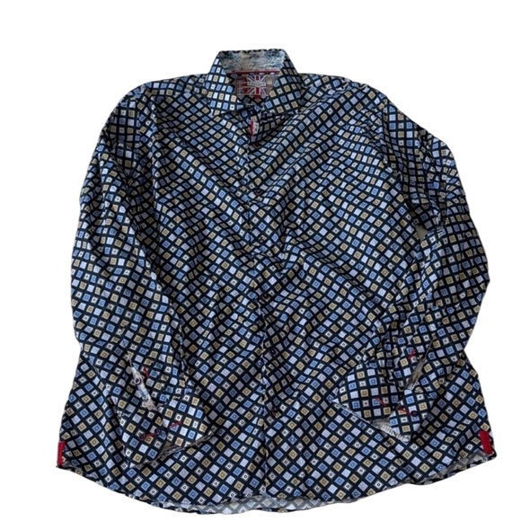 7 Downie St Geometric Patterned Long Sleeve Men’s Button-Up Dress Shirt Size 6 - Picture 1 of 5